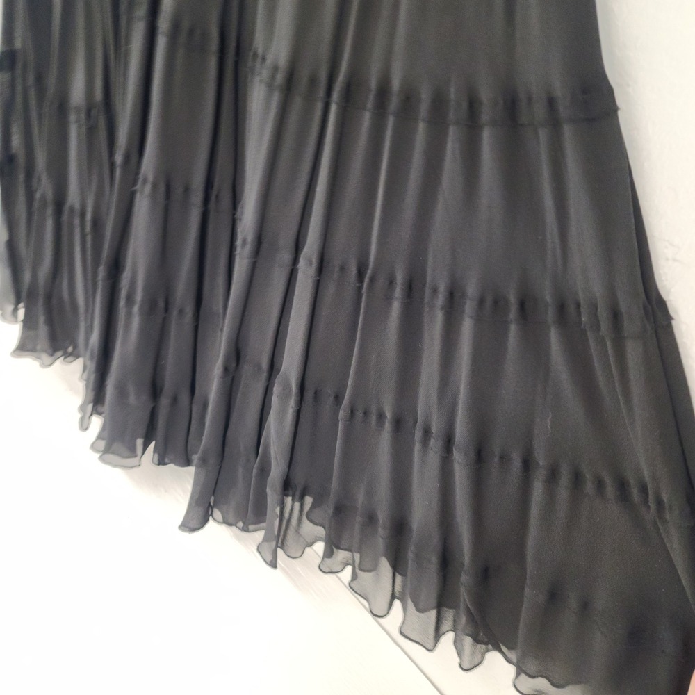Jones NY Size MP | 100% Silk Black Tiered Midi Maxi Skirt Whimsygoth Witch - Picture 4 of 7
